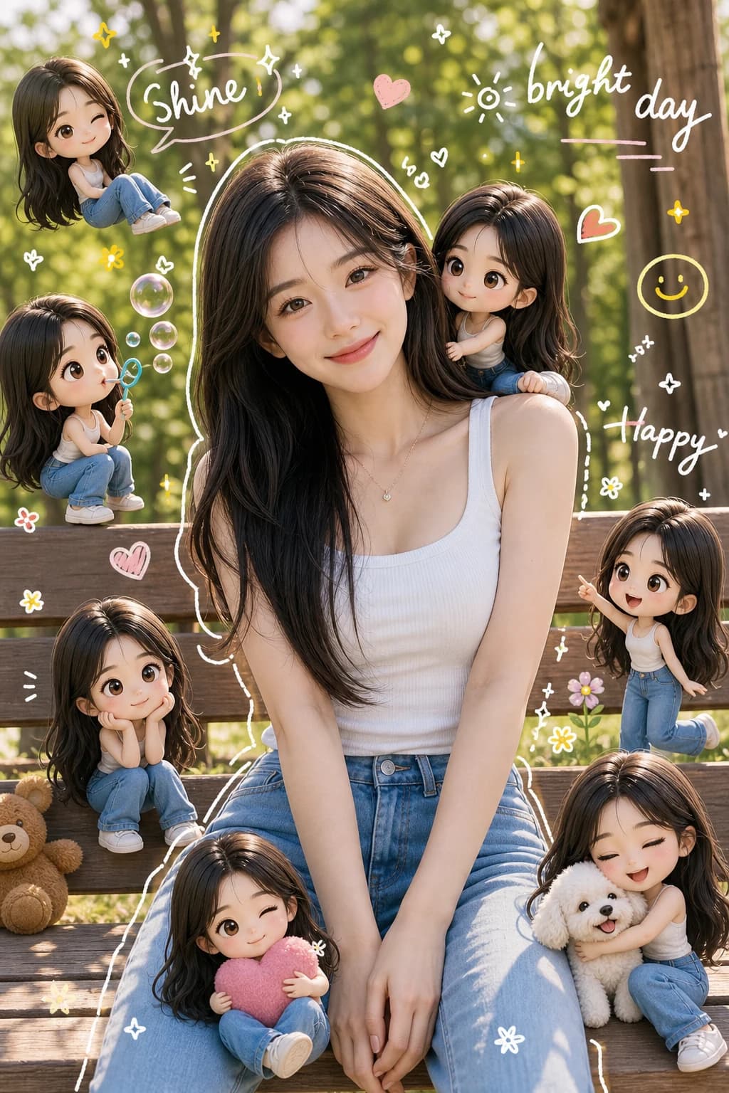 A beautiful girl surrounded by dolls