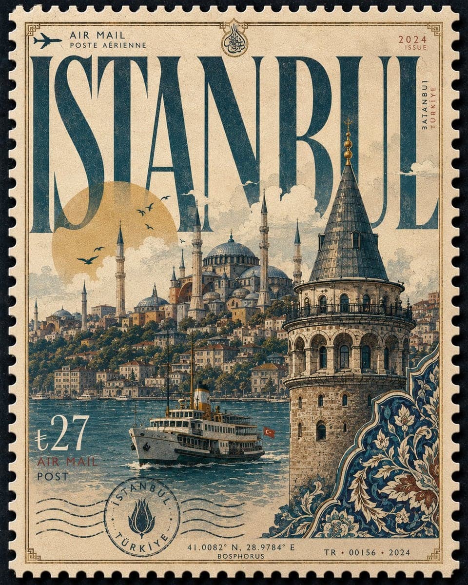 Design a premium 4:5 collectible postal-stamp poster for ... 4