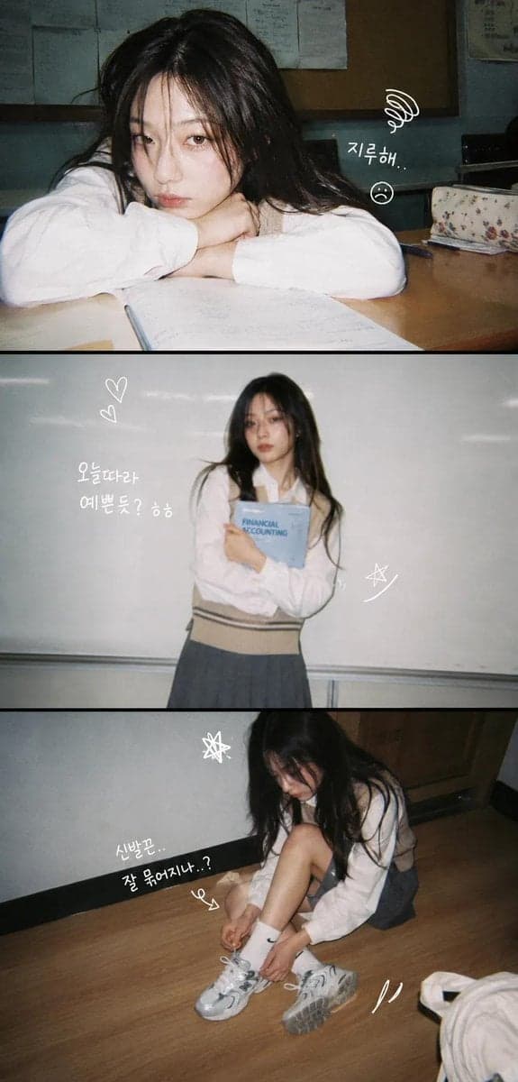 A vertical 3-panel college photo strip. The subject is a ...