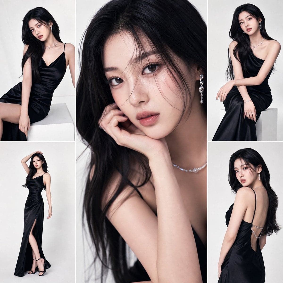 A high-fashion studio editorial featuring a K-pop idol in...
